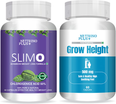 Nutrinoplus Grow Height, Body Growth with Slimo Advanced Weight Loss Combo(2 x 60 Capsules)