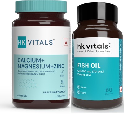 HEALTHKART Calcium + Fish Oil 60 caps,Unflavoured (Pack of 2)(2 x 60 No)