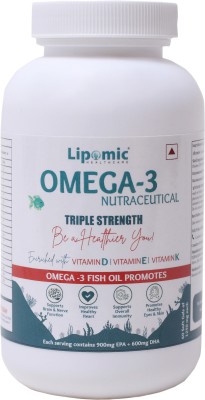 Lipomic Omega 3 Fish Oil (Triple Strength) with 900mg EPA + 600mg DHA - 60 Capsules(2500 mg)
