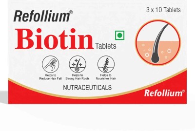 Refollium Biotin High Strength Supplement for Reduce Hair Fall, Hair Growth & Glowing Skin(30 Tablets)