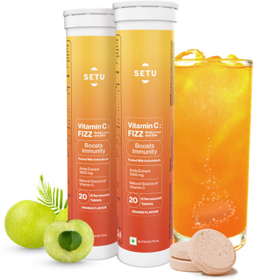 SETU Vitamin C: Fizz - 40 Effervescent Tablets (Pack of 2) | Amla Extract and Zinc(2 x 20 Tablets)