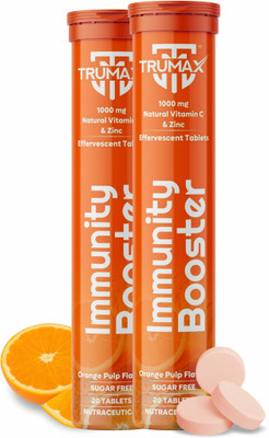 TRUMAX Immunity booster Vitamin C Effervescent - 1000mg Amla, Zinc - Skin Protection(2 x 20 Tablets)