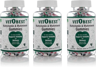 HealthBest VitObest Multivitamin & Multimineral Gummies for Adult | 30 Gummies (Pack of 3)(3 x 30 No)