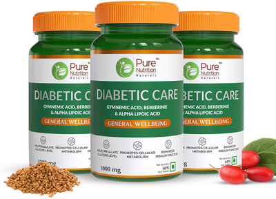 Pure Nutrition Diabetic Care Improves Insulin Sensitivity & Regulates Blood Glucose Levels(3 x 60 Tablets)