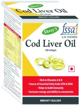 Shrey's Cod Liver Oil, Vitamins A & D - 100 Capsules (Immunity Booster)(100 No)