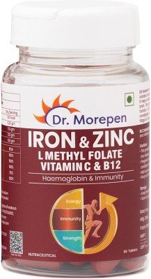 Dr. Morepen Iron & Zinc Tablets With Vitamin C & B12 | Immunity & Hemoglobin Booster(60 Tablets)