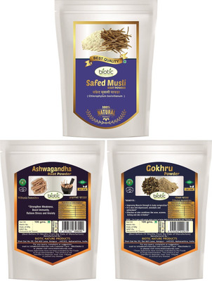 biotic Safed Musli, Ashwagandha and Gokhru Powder - (100gms each)(3 x 100 g)