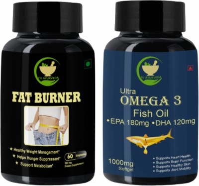 FIJ AYURVEDA Fat Burner Capsule For Weight Loss with Ultra Omega3 Capsule – Combo Pack(1500 mg)