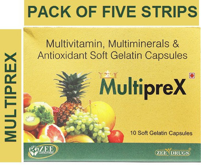 ZEE DRUGS MULTIPREX MULTIVITAMINS AND MINERALS PACK OF FIVE STRIPS (50CAPSULES)(5 x 10 Capsules)