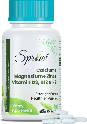 Sprowt Calcium Magnesium Zinc Vitamin D3, B12 & K2 | For Bones & Muscles | 120 Tablets(120 Tablets)