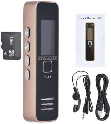 RENMAX Rechargeable Digital Voice Recorder LCD Display MP3 Player 16GB Memory Card 16 GB Voice Recorder(1 inch Display)