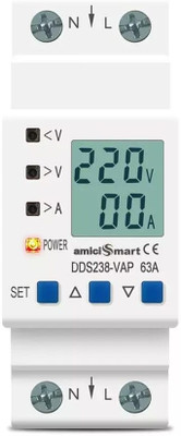 amiciSmart Over/Under Voltage, Over Current/Load Protection with Digital Energy Meter 63A, 230V DIN Rail Mounted Smart Device(White)