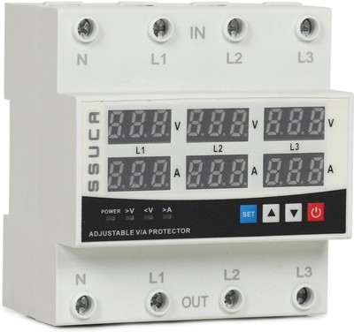 SSUCA 3 Phase Voltage Protector 63A 220V, Automatic Adjustable Voltage Safe Guard for Over/Under Voltage/Short Circuit/Overload Protection, Auto-Reconnect LED Display(White)