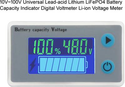 electrolight 10V-100V Universal Lead-acid, Lithium, LiFePO4 Battery LCD color screen meter Voltmeter