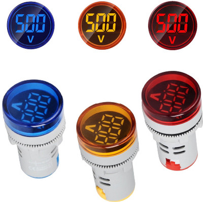 G SENS Digital LED Voltmeter | Combo (Pack 3) - RYB | Round | 22.5 mm | AC 20-500V Voltmeter(Digital)