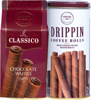 Unwrap Happiness Drippin Coffee Roll & Le Classico Chocolate Wafers Combo Pack Wafers(2 x 102.5 g)