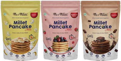 ME & MILLETS Millets Pancake - Assorted Pack of 3 (Banana, Raspberry, Chocolate Flavour) Waffles(3 x 150 g)