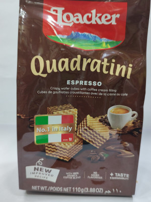 LOACKER QUADRATINI ESPRESSO ( CRISPY WAFER CUBES WITH COFFEE CREAM FILLING ) Wafers(110 g)