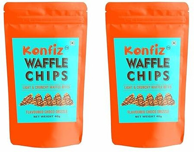 KONFIZ Waffle Chips | Crunchy Baked Chips with Dark Choco Drizzle | 40 g Pack Each | Belgian waffles(2 x 40 g)