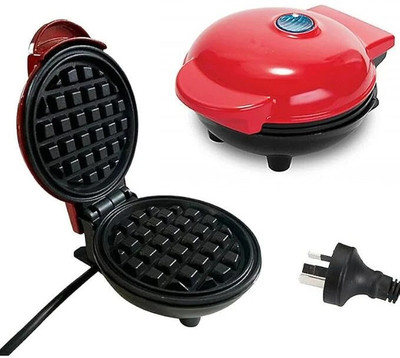 Radheraj Mini Waffle Maker 350 Watts Non-Stick Electric Iron Machine Red Waffle Maker Waffle Maker