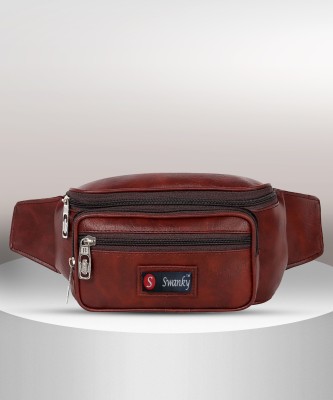 Swanky Leather Waist Pack Travel bag for Money|Belt| Cards| Mobile|Documents|Books And Bills Dairy Pouch Cross Side Bags for men Women. With Belt Stylish Waist Luggage Accessories With Trust Unisex PU Waist Pack bag with Belt for travel(Brown)