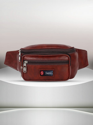 Swanky Leather Waist Pack Travel bag for Money|Belt| Cards| Mobile|Documents|Books And Bills Dairy Pouch Cross Side Bags for men Women. With Belt Stylish Waist Luggage Accessories With Trust Unisex PU Waist Pack bag with Belt for travel(Brown)