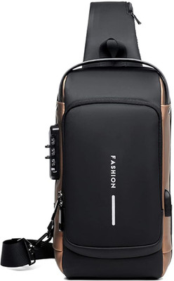 gustave Black Waterproof Crossbody Bag for Men Travel Sling with USB Port Oxford Cloth Chest Bag(Black)