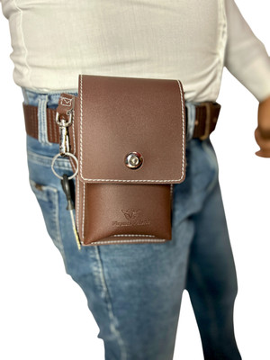 ATTIIC Phone Brown Belt Holder For Men & Women PU Brown Leather Belt Phone Pouch Cell & Card Holder 01(Brown)