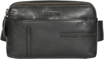 Sassora Genuine Leather Unisex Black Casual Waist Pouch-Z063 Waist pouch(Black)