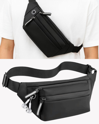 VRPRIME Waist Bag for Men Side Bag for Travel, Sports Waterproof & Adjustable Belt Pouch Fanny Waist Bag(Black)