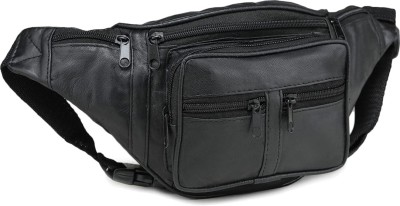 mtuggar Real Leather Black Waist Bag Travel Pouch Passport Holder with Adjustable Strap Belt Pouch(Black)