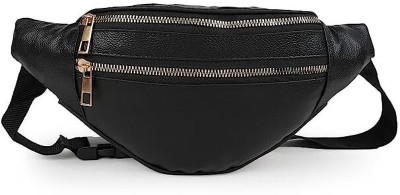 prikli water resistant bold reccxin[ pure black] waist bag with adjustable belt synthetic leather casual waist bag chest bag fanny pack for men and women(Black)