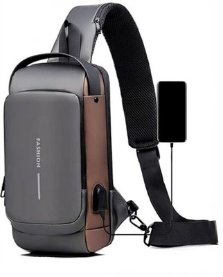 soom mart GOLDEN AND GREY PREMIUM QUALITY BLACK MEN SHOULDER BAG ANTI THEIF CROSSBODAY SLING BAG(Black)