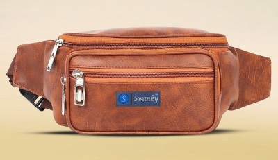 Swanky Leather Waist Pack Travel bag for Money|Belt| Cards| Mobile|Documents|Kit Books And Bills Dairy Pouch Cross Side Bags for men Women. With Belt Stylish Waist Small Luggage Accessories bags With Trust Unisex PU Waist Pack bag with Belt for travel(Brown)