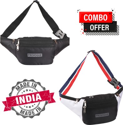 Nice Purse 2 Pcs Combo Polyester Waist Bag Black& Black/White Waist Bag/Fanny Bag/Fanny Pack/Chest Bag(Black, White)