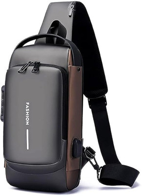 VIBEVINE Fashion Bag Chest Shoulder Bag for Men & Women Ideal for Travel, College,Office Crossbody Sling Bag/USB Charging Sling Bag(Brown)