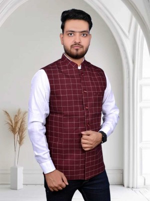 GEN X GALLERIA Checkered Men Waistcoat