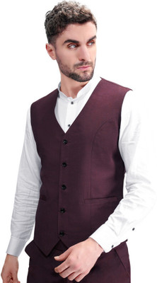 french crown Solid Men Waistcoat
