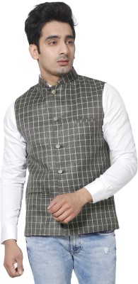 Fourfolds Checkered Men Waistcoat