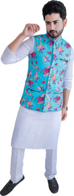 DRESSED UP DIVAS Floral Print Men Waistcoat