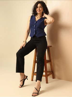 MAYKR Solid Women Waistcoat