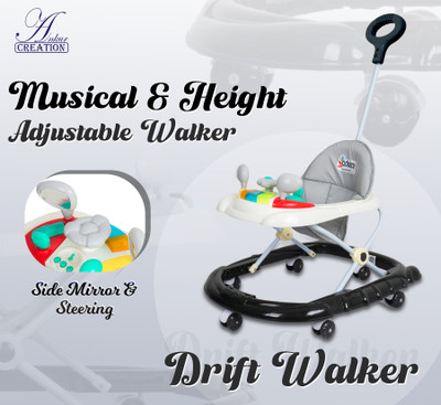 Ankur Creation Musical Activity Walker With Parent Rod(Black, White)