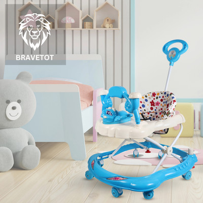 BRAVETOT Musical Activity Walker With Parent Rod(Blue)