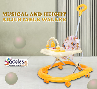 ODELEE Musical Activity Walker With Parent Rod(Beige, Orange)