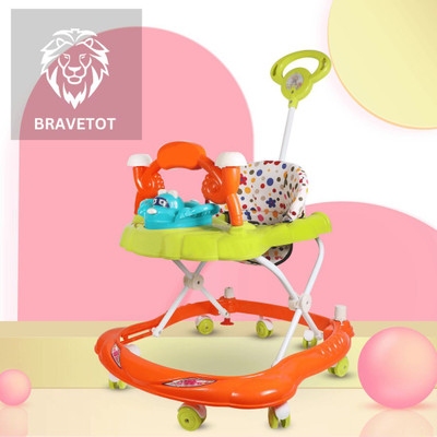 BRAVETOT Musical Activity Walker With Parent Rod(Red, Yellow)