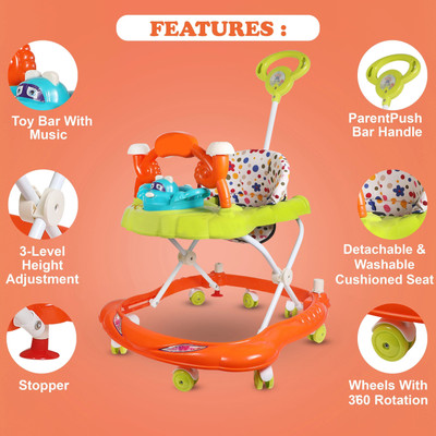BRAVETOT Musical Activity Walker With Parent Rod(Multicolor)