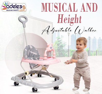 ODELEE Musical Activity Walker With Parent Rod(Pink)