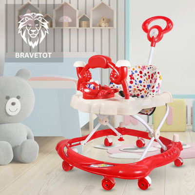 BRAVETOT Musical Activity Walker With Parent Rod(Red)