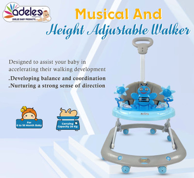 ODELEE Musical Activity Walker With Parent Rod(Grey, Blue)