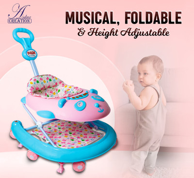 Ankur Creation Musical Activity Walker With Parent Rod(Pink, Blue)